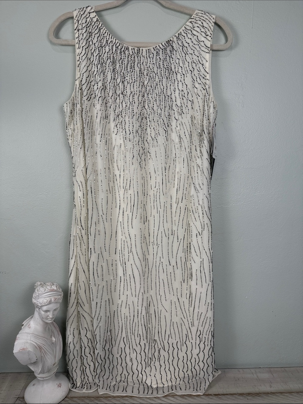 Aidan Mattox Hand Beaded Cascading Bugle Sequins Cocktail Midi Dress Sz 14 NWT